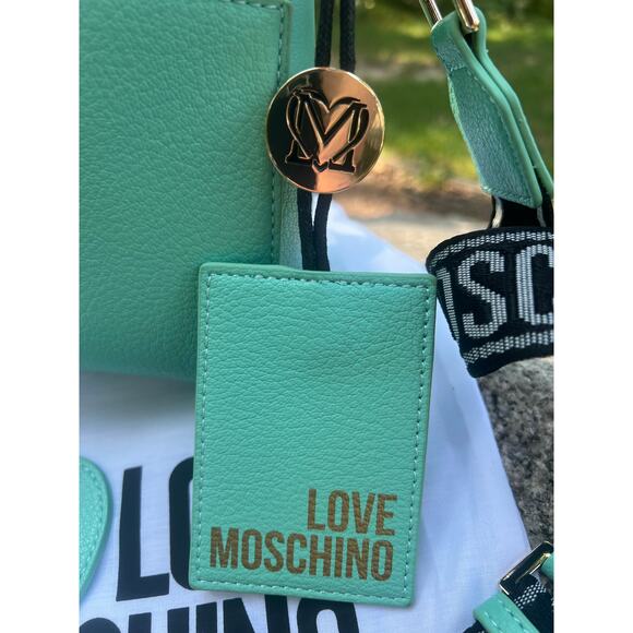 LOVE MOSCHINO Crossbody Bag PU Leather Branded Charms Zip Closure w/Dusty - Picture 5 of 15